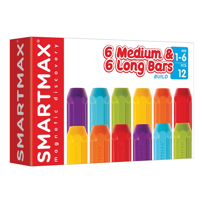 Cutia jucăriei magnetice SmartMax: 6 Medium &amp; 6 Long Bars