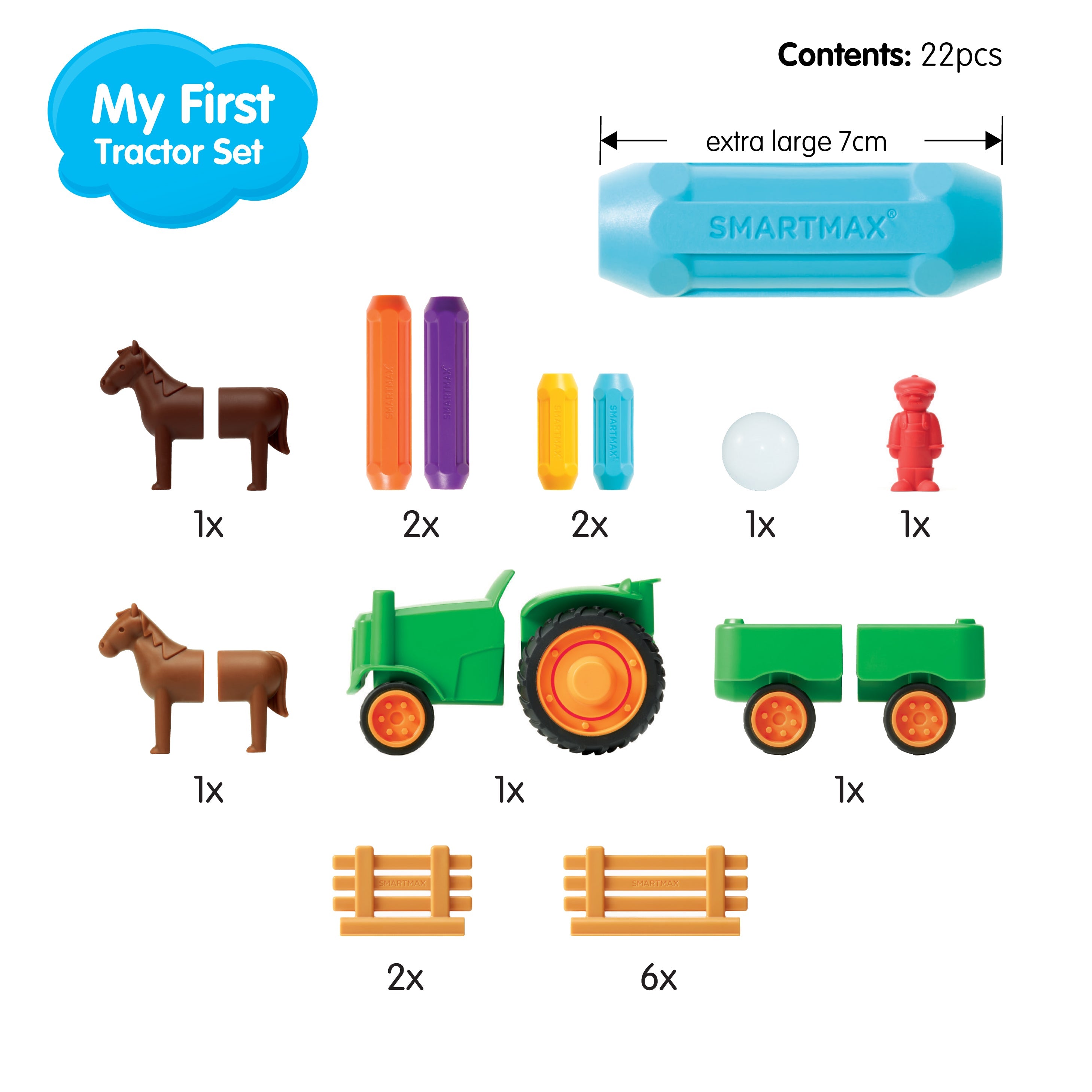 Conținutul jucăriei magnetice SmartMax: My First Tractor Set